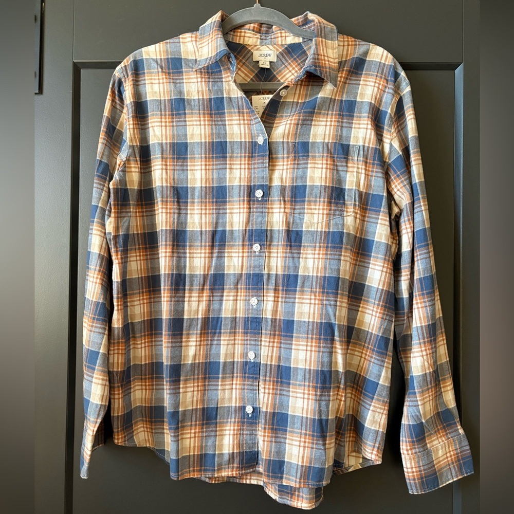 NWT J. Crew Blue, Tan and Orange Plaid Shirt